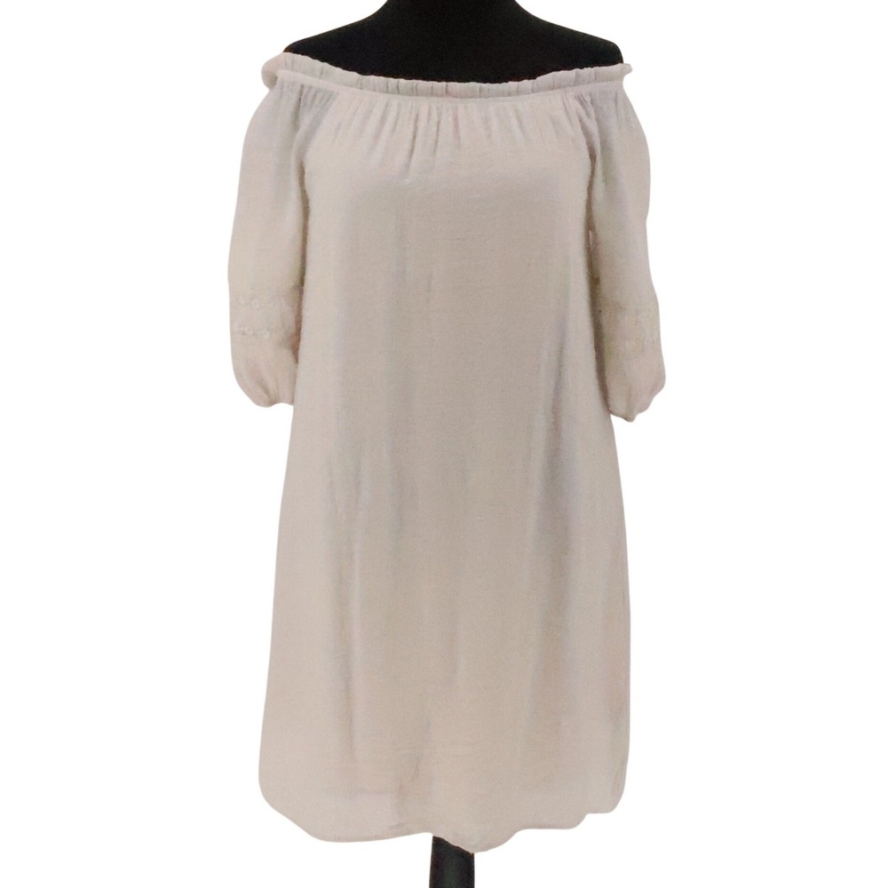 Naif Boho Off Shoulder Mini‎ Dress Womens Size M Cream Beachy Cottage Coastal